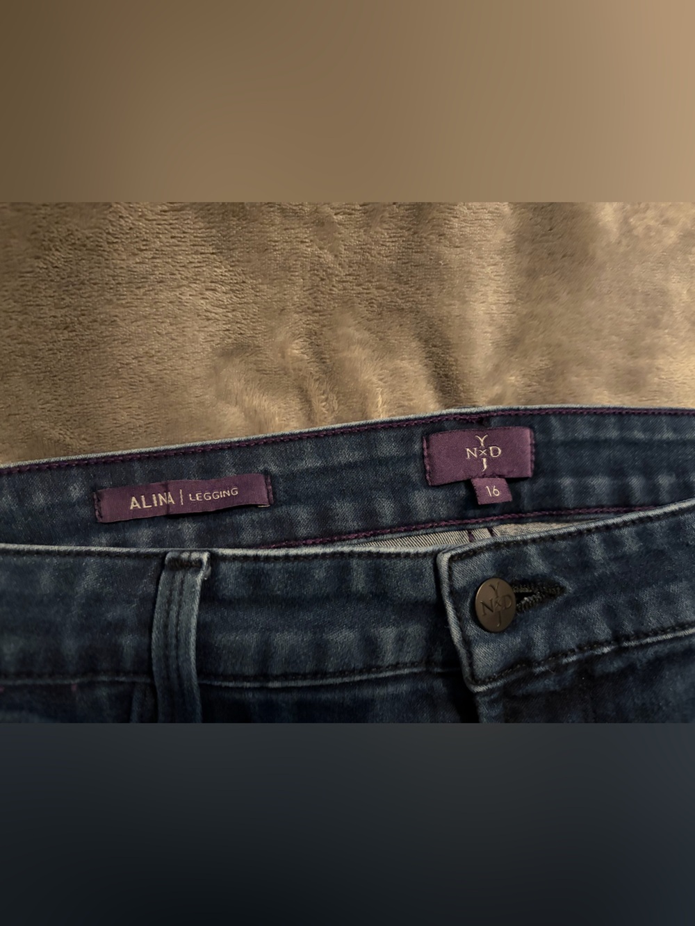 NYDJ Alina Dark Blue Pull-On Legging Jeans with Purple Trim